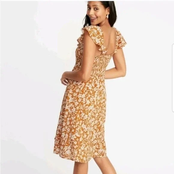 Old Navy Cami fit & Flare Ditsy Floral yellow Ruffle Fit & Flare dress M Spring - Picture 5 of 10